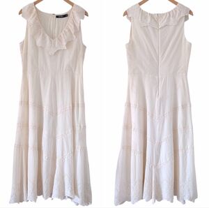LAUREN Ralph Lauren White Eyelet Ruffle Sleeveless Midi Dress Size 12
